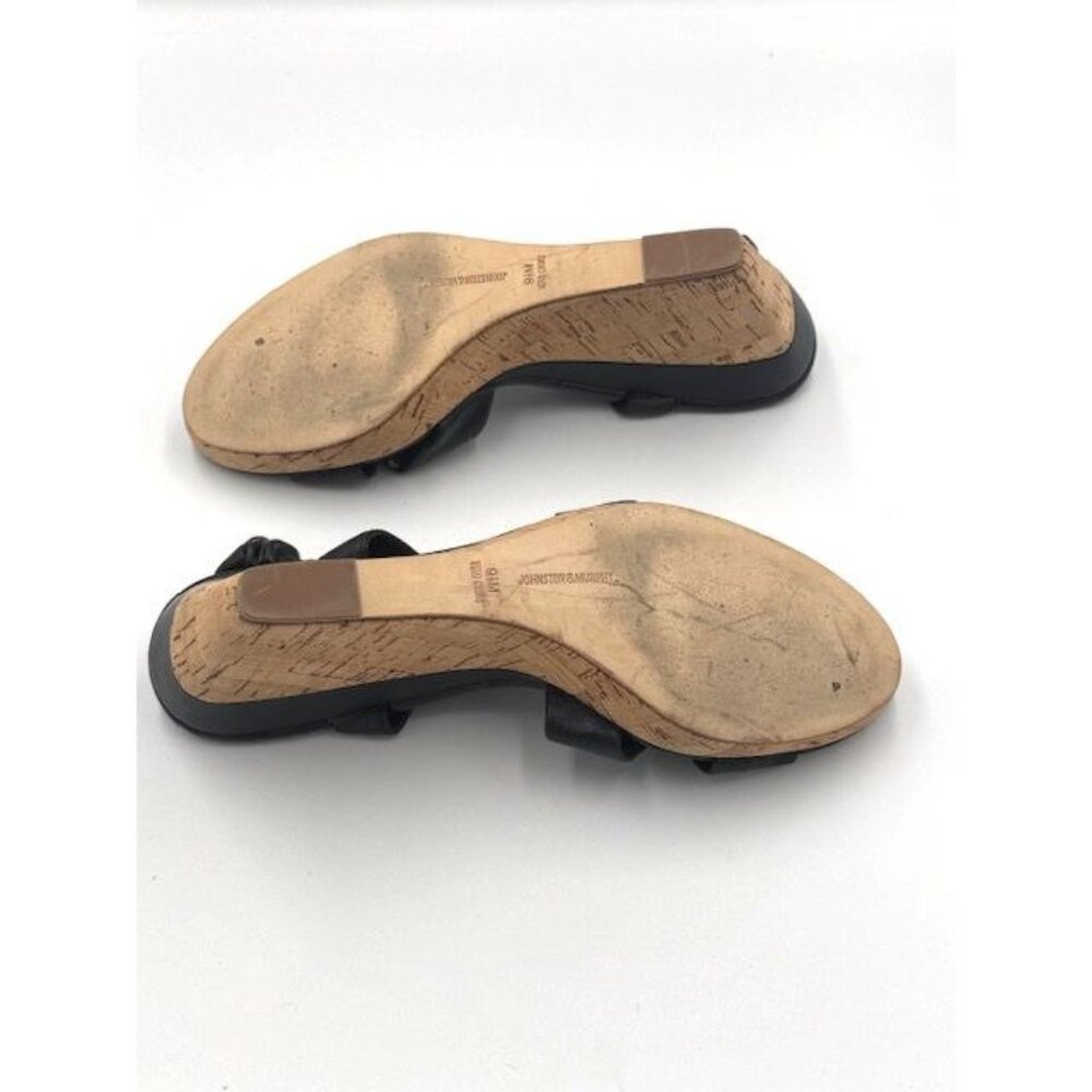 NWOT size 9.5 Johnston & Murphy Womens Black Leather Bow Wedge Sandals w/Cork - Picture 5 of 5